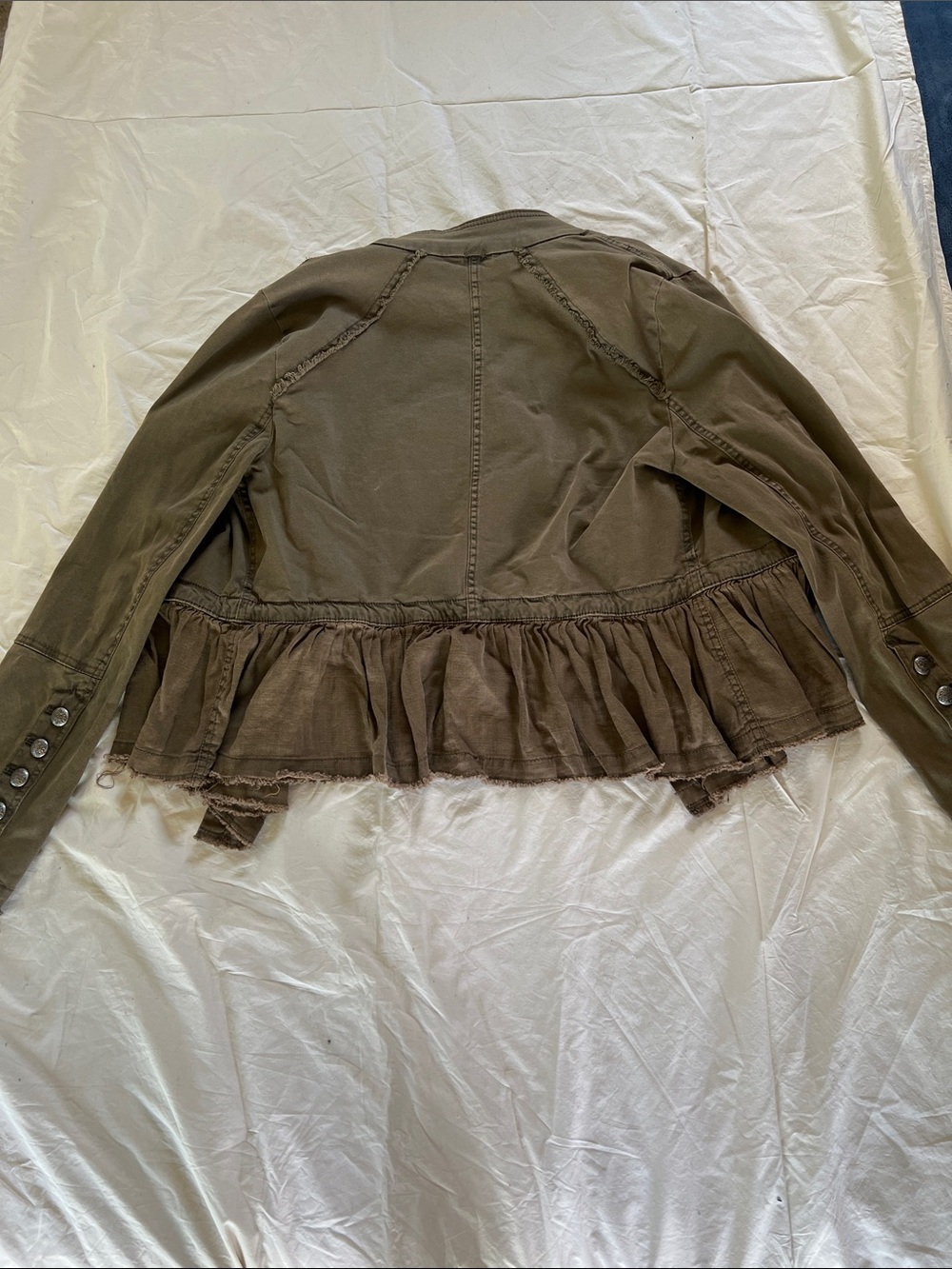 Free People - Olive Green Women's Ruffle Hem Jacket Size L - Picture 2 of 2